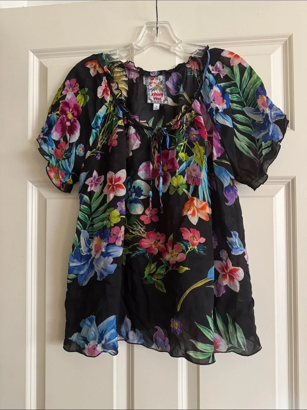 Johnny Was Aruba Kadence Black Tropical Floral Print size M
